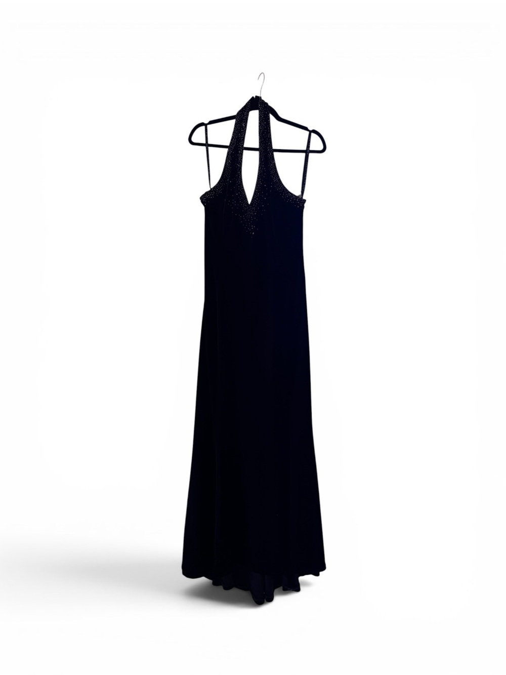 Niki Lavis Black Halter Evening Gown with Beaded Neckline